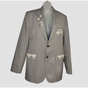 VTG 80s Studio One By Campus Men's Gray Blazer Embroidered W/Buttons Size 42R